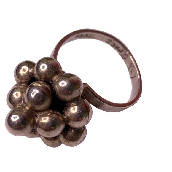 Vintage Mexican Sterling Silver Adjustable Modernist Cluster Ring Sz  6.5-8 - Picture 2 of 5